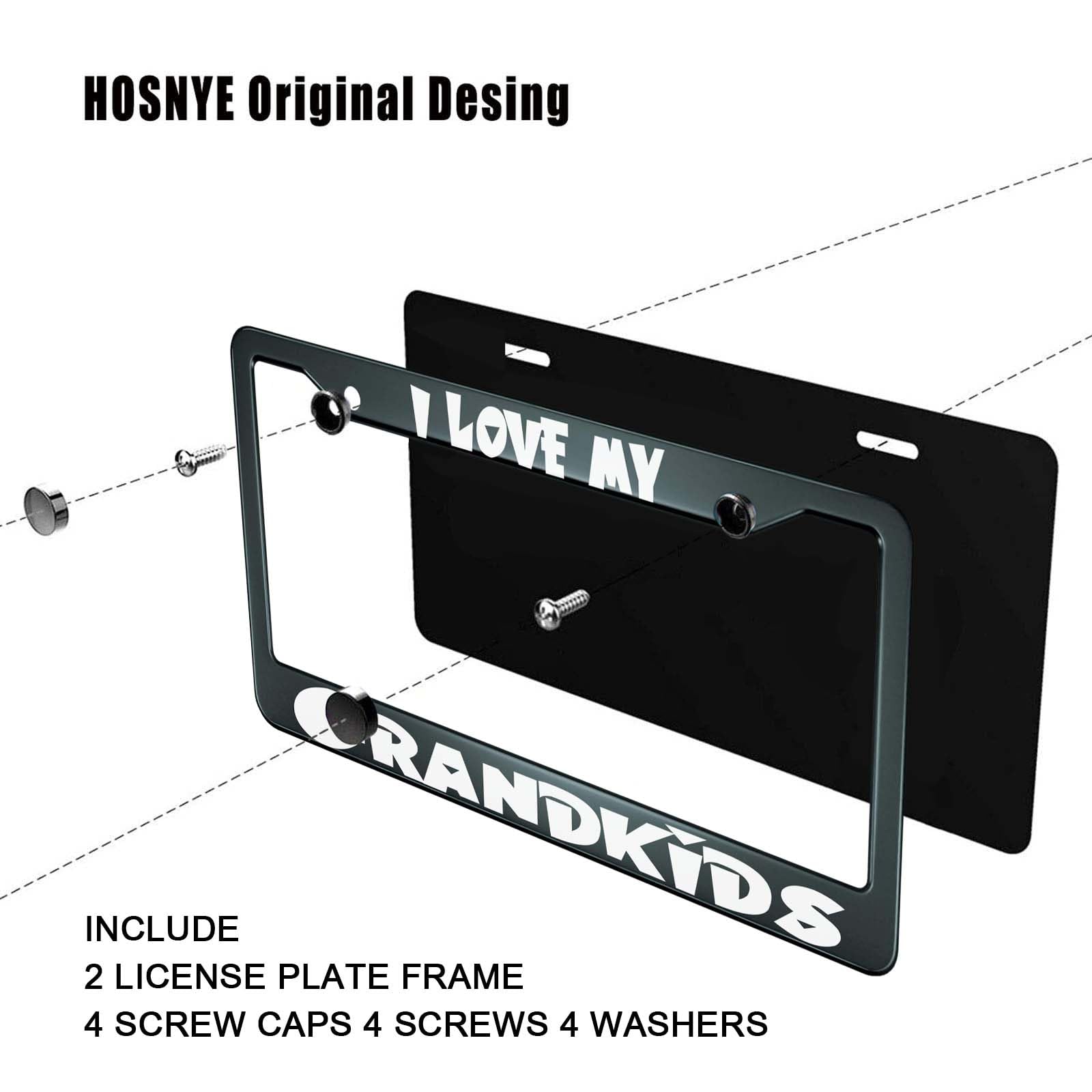 HOSNYE I Love My Grandkids License Plate Frame Black 2 Pcs White Color Cute Metal Cute Licenses Plates Frames Licenses Plate Cov