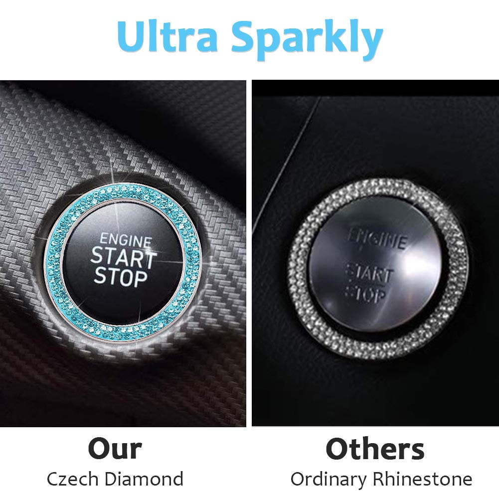 Tobequeen Push To Start Button Ring Emblem Sticker 2Pcs Diamond Car Ring Stickers Rhinestone Car Accessories Interior For Women,