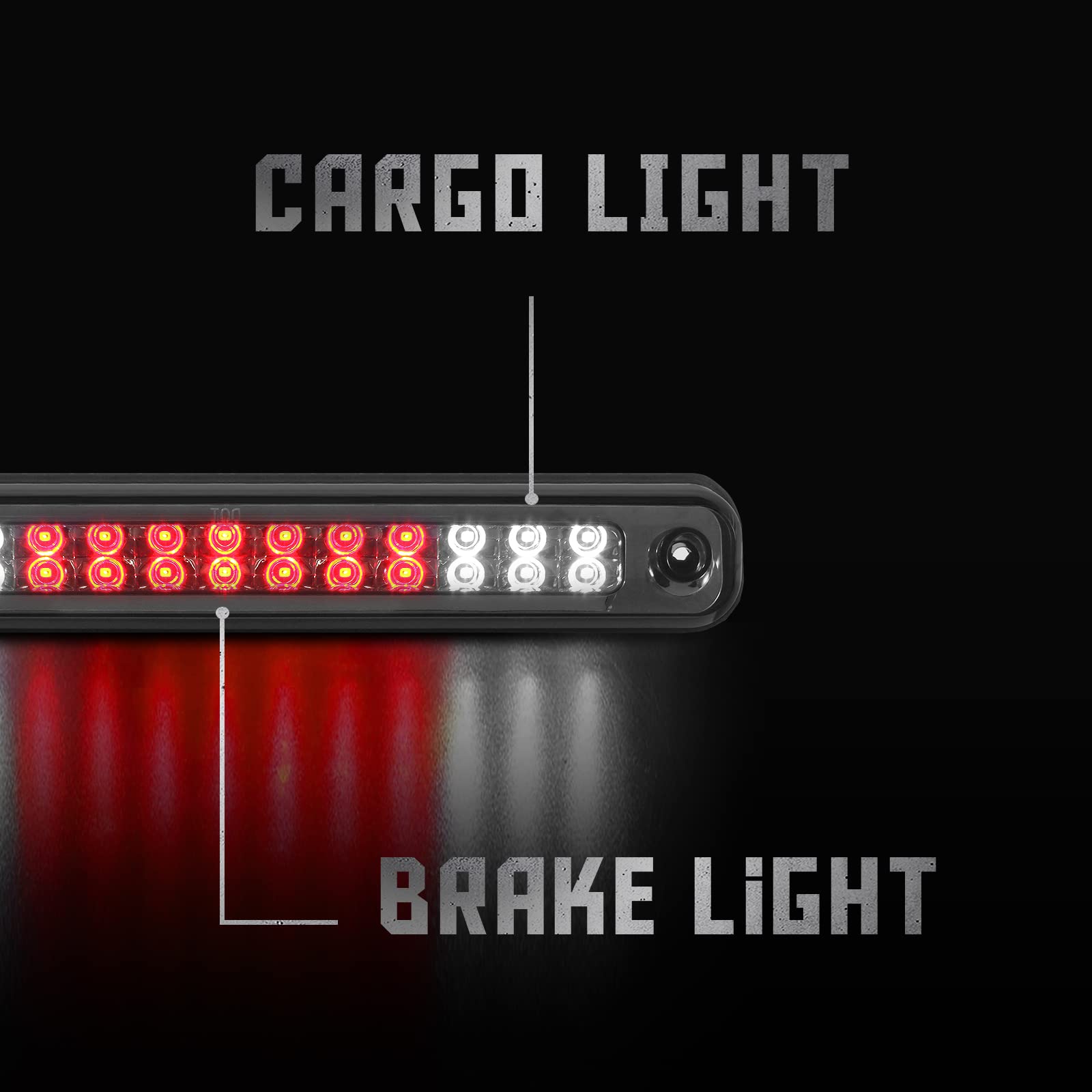 Komas 3Rd Third Tail Rear Brake Light Replacement For 1988 1989 1990 1991 1992 1993 1994 1995 1996 1997 1998 1999 Chevy Gmc C/K-Series Gmt400, Waterproof Dual Row Tail Rear Cargo Light Lamp (Smoke)