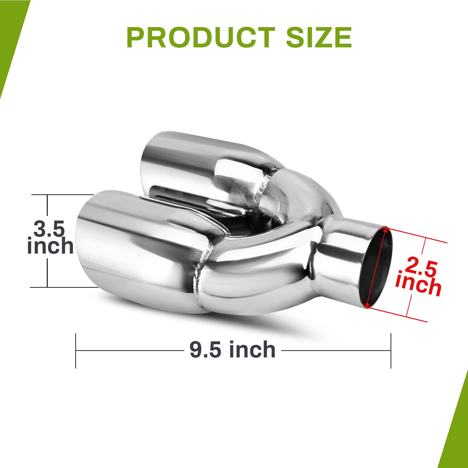 Autosaver88 Universal Dual Exhaust Tip 2.5 Inch Inlet, 2.5' Inlet 3.5' Outlet 9.5' Length Chrome Polished Stainless Steel Exhaust Tailpipe Tip, 2 1/2 Inch Double Layer Staggered Exhaust Tip, Weld-On