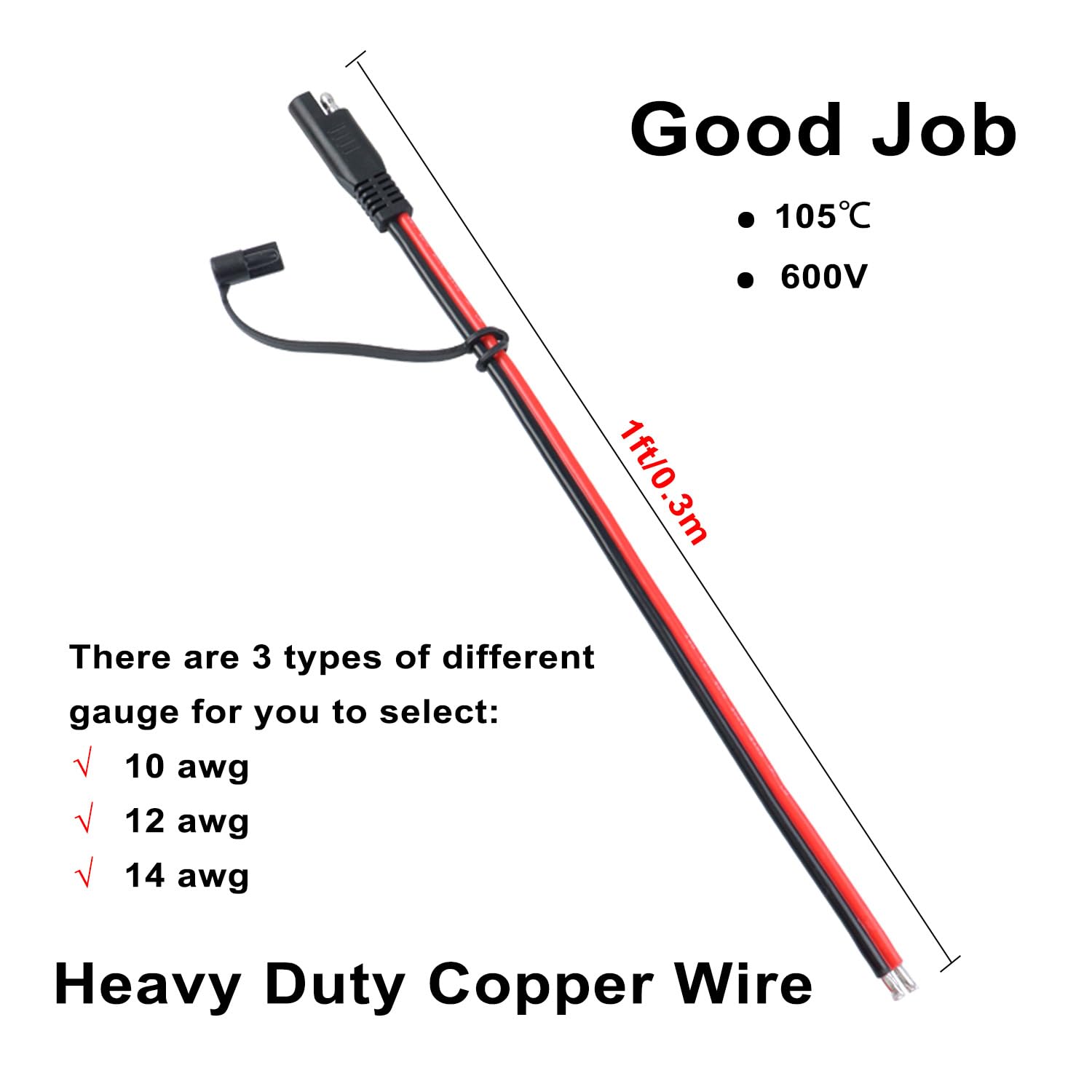 10Awg Sae Extension Cable Quick Disconnect Wire Harness Plug For Rv Trailer Trolling Motor Solar Panel Boat And More 2 Pack