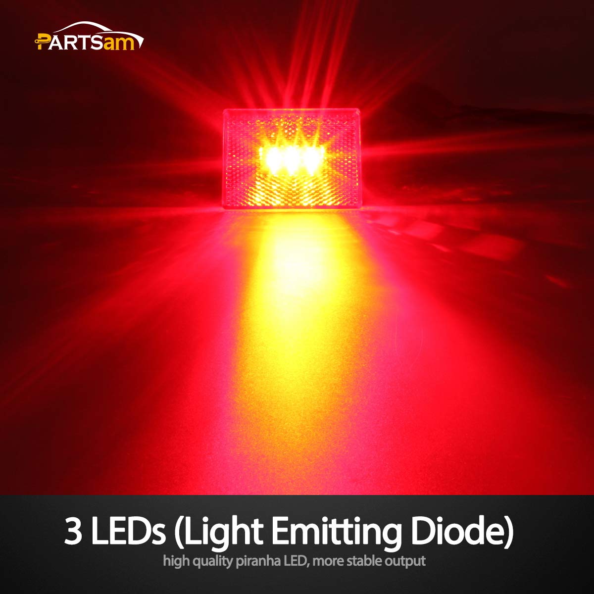 Partsam 4 Pcs(2Amber 2Red) Square Led Trailer Clearance Side Marker Light With Reflector Stud Mount 3Led, 2-4/5'' Rectangular Le