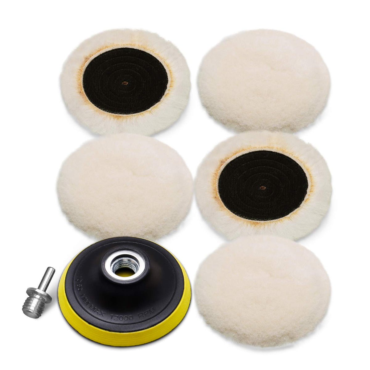 Wool Cutting Pad, Wool Buffing Polishing Pad Set, Spta 7Pcs 3Inch (80Mm) Wool Buffing Wheel For Drill Lambs Wool Hook And Loop F