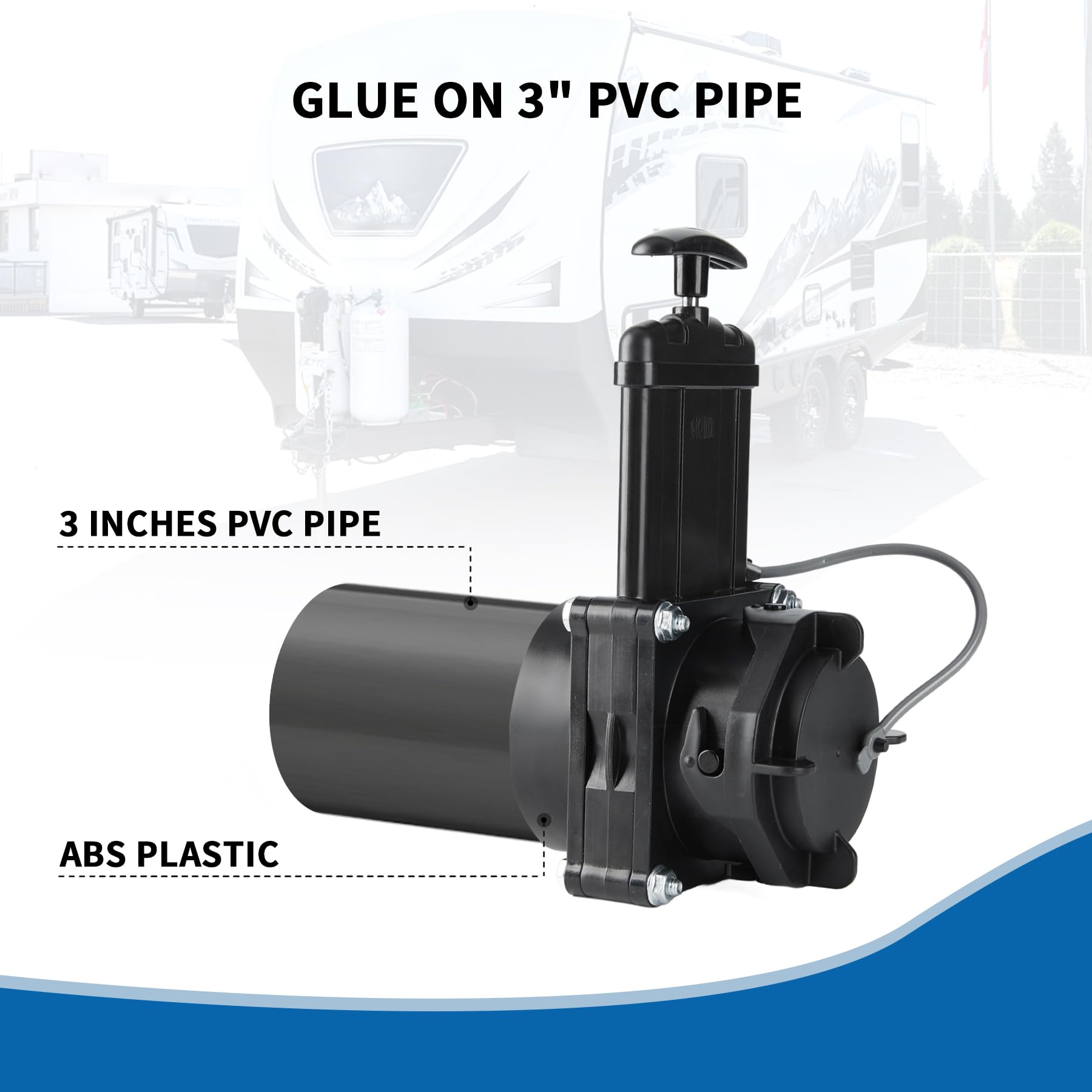 GLOBIZ RV Gate Valve 3-Inch Hub to 3-Inch Lug with Cap Glue on 3'' PVC Sewer Pipe with Cement UV-Resistant Plastic Made(1Pack) B