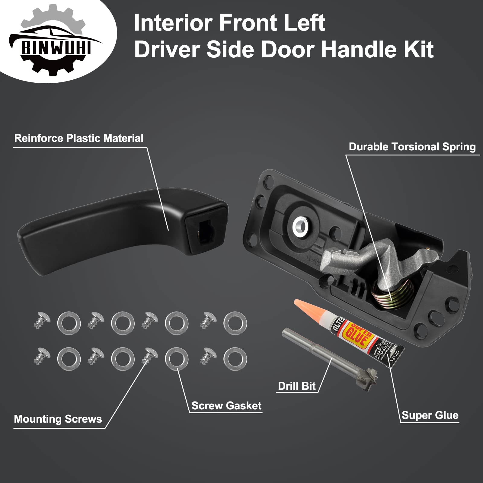 Interior Door Handle Kit Front Left Driver Side Compatible with 2007-2014 Chevy Silverado Avalanche Suburban Tahoe GMC Sierra Ca