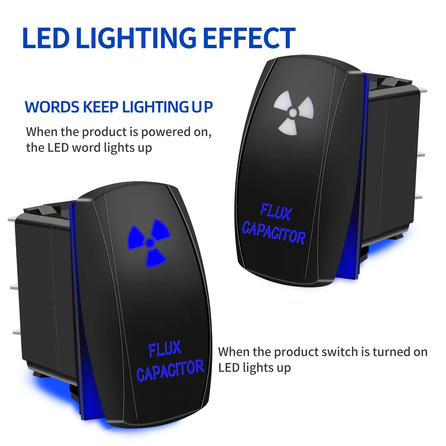 Fabood F Waterproof 5 Pin Flux Capacitor Rocker Switch Spst On/Off Two Led Backlit Blue Light 20A 12V For Auto Automotive Motorc