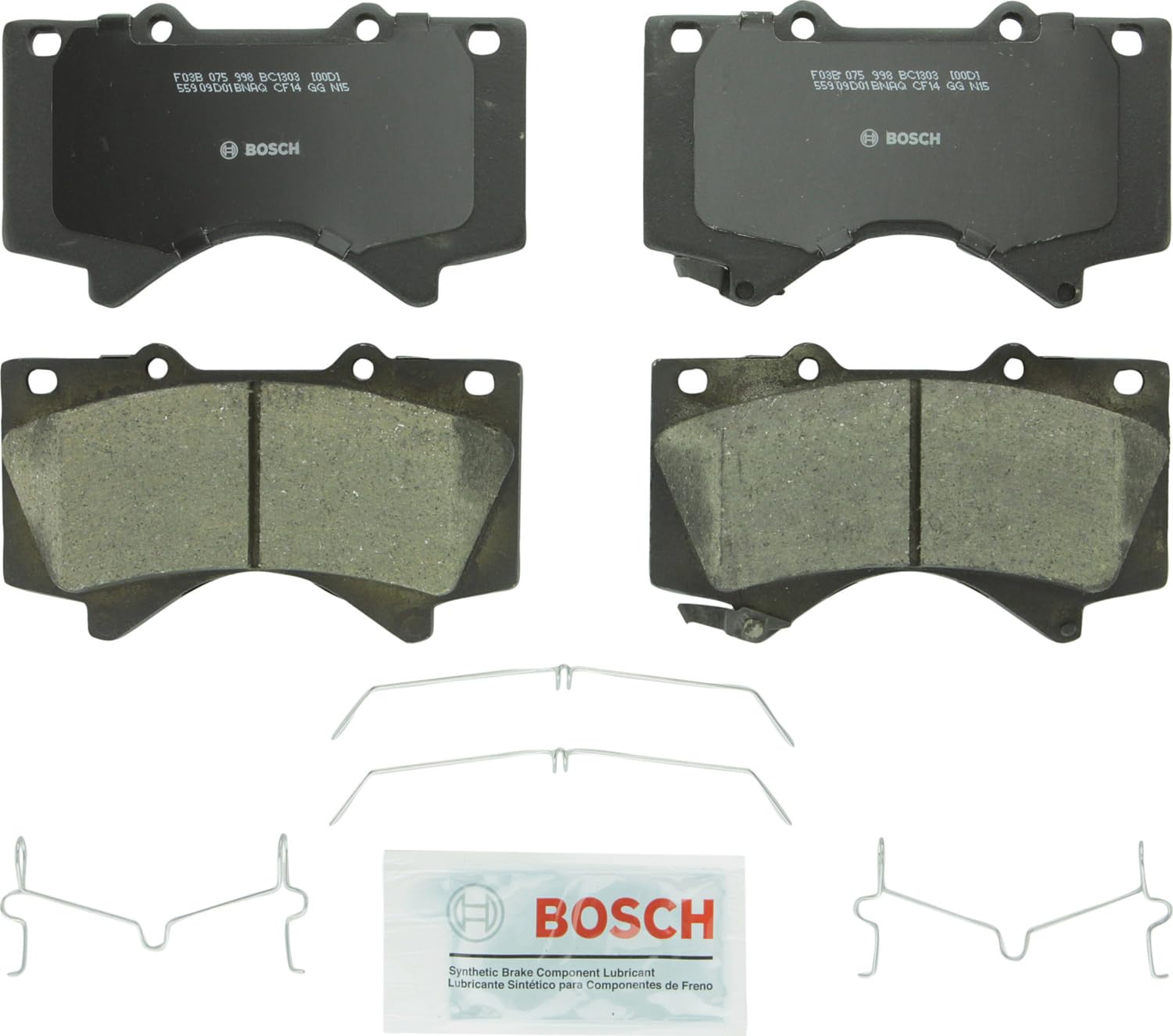 BOSCH BC1303 QuietCast Premium Ceramic Disc Brake Pad Set - Compatible With Select Lexus LX570; Toyota Land Cruiser, Sequoia, Tu
