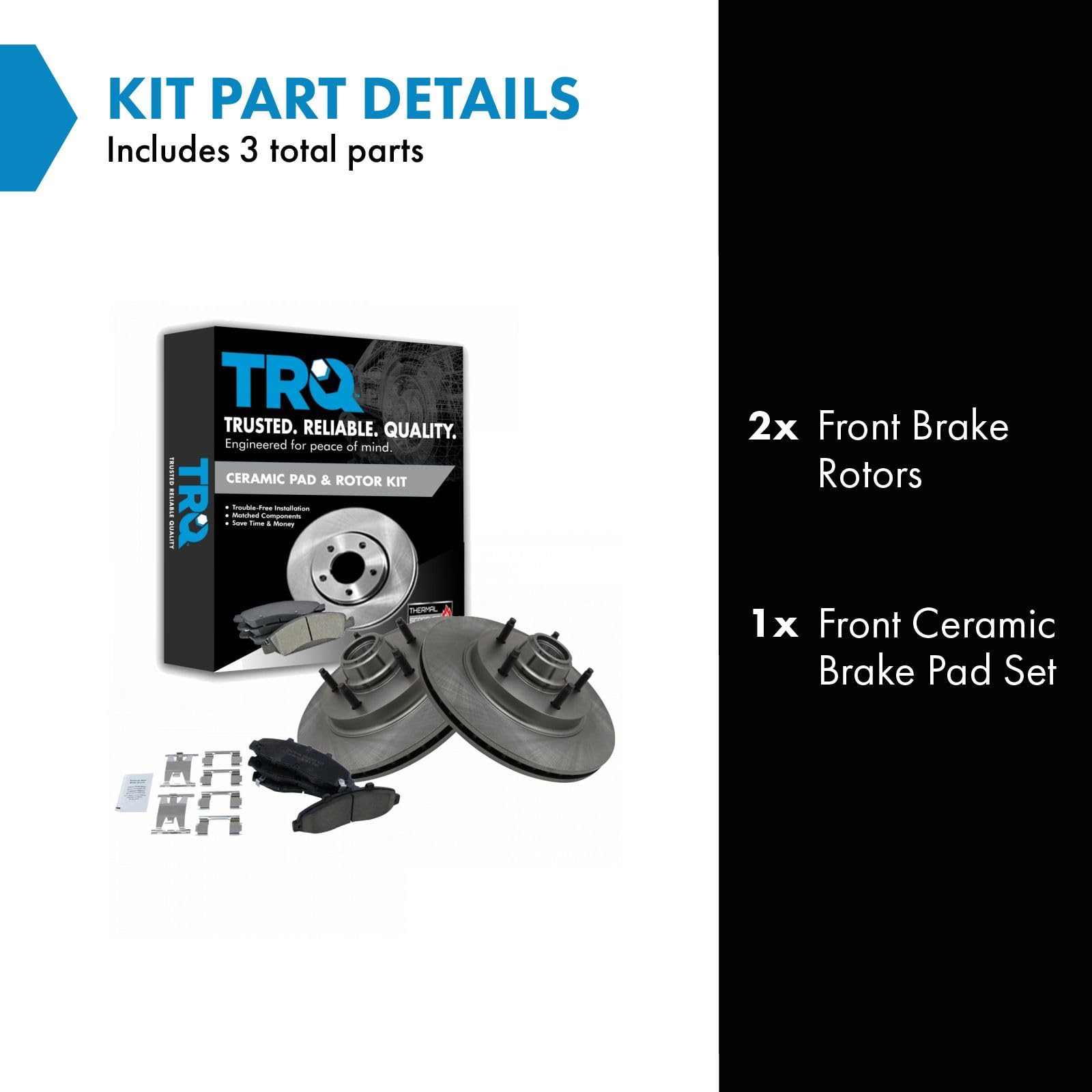 Trq Front Brake Pad & Rotor Kit Brake Pads Brake Rotor Ceramic Compatible With 1997-1999 Ford F-150