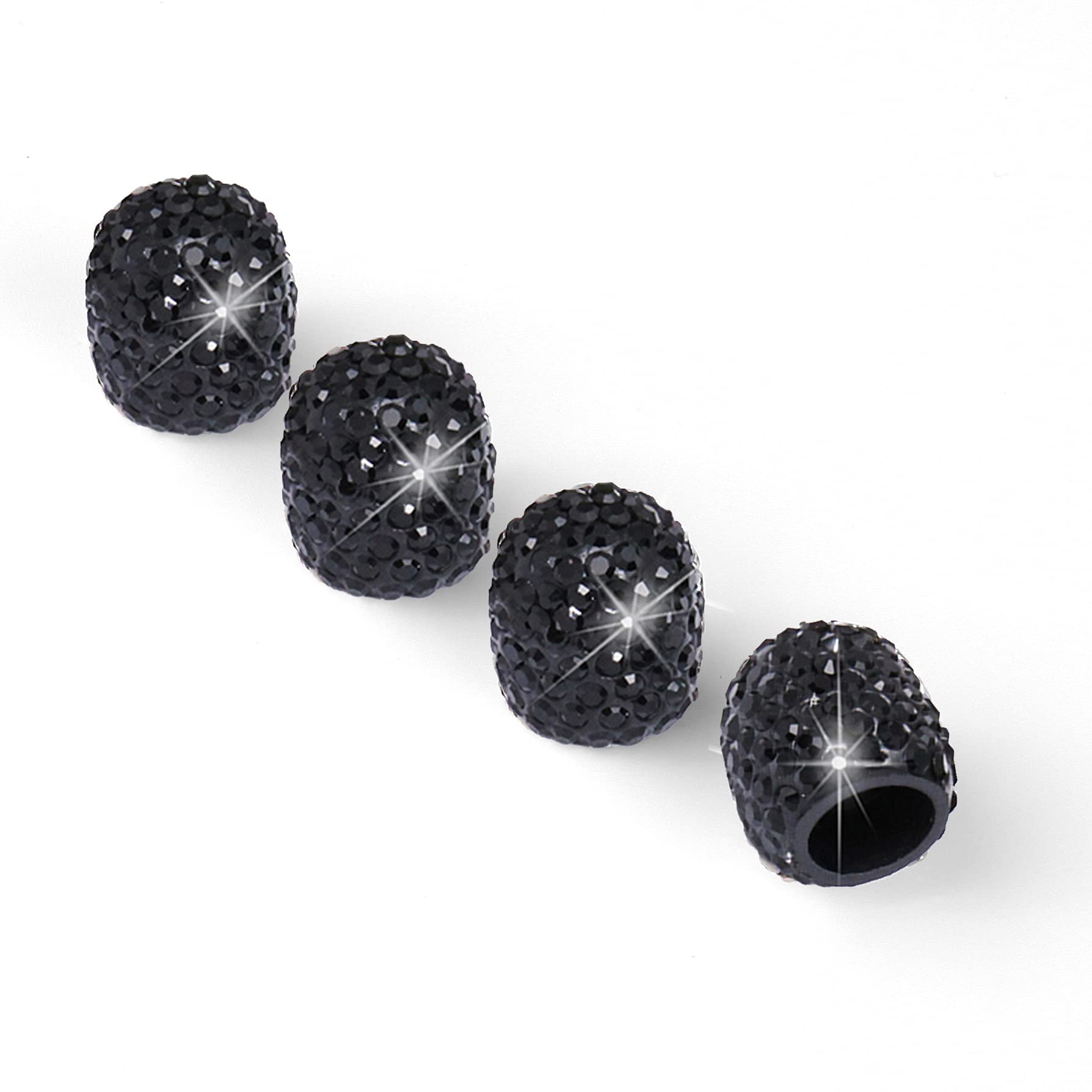Justtop 4 Pack Handmade Crystal Rhinestone Car Tire Valve Stem Caps, Wheel Valve, Attractive Dustproof Bling Accessories, Universal For Cars, Trucks And Motorcycles-Black