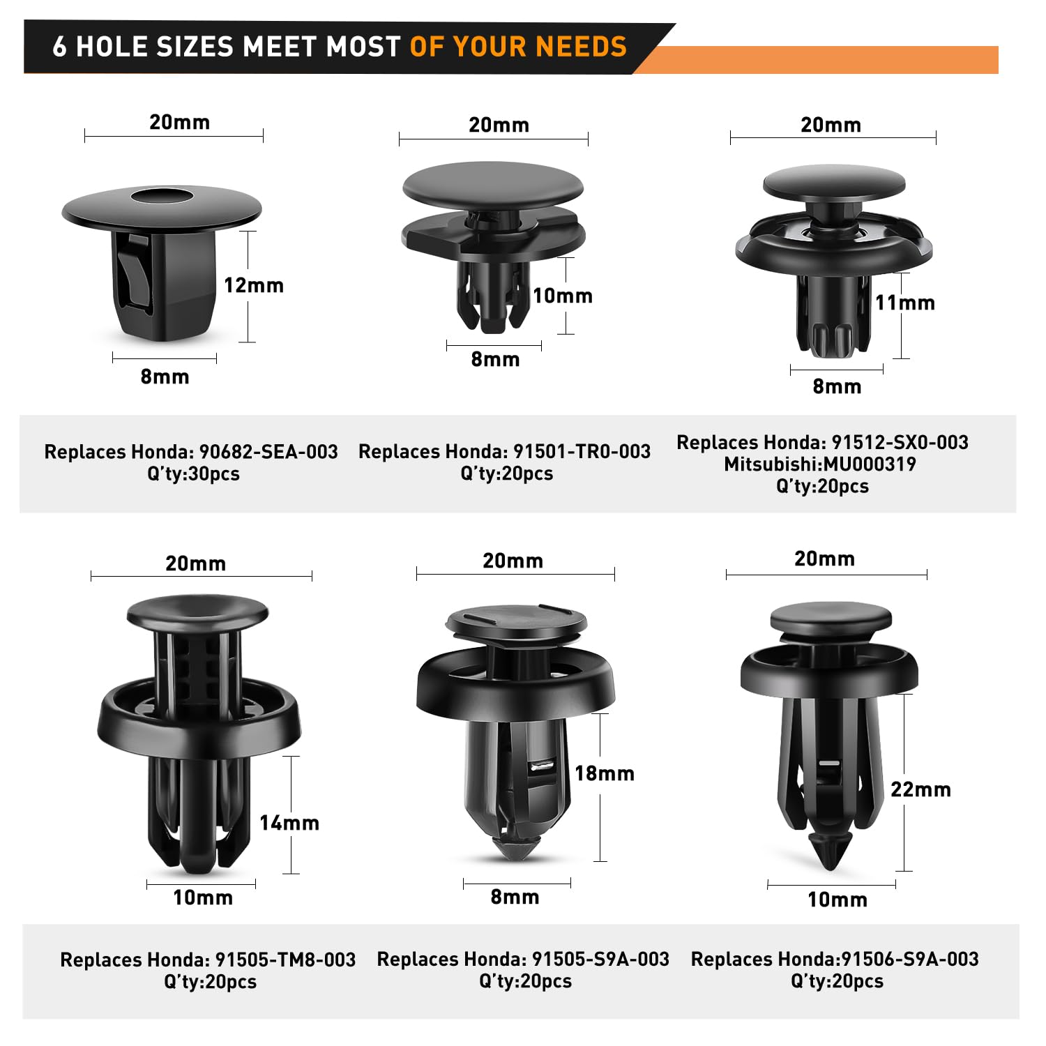 Gooacc 130Pcs Car Bumper Retainer Clips & Nylon Fasteners Push Retainer Kit 6 Most Popular Sizes With 1 Fastener Remover Car Fen