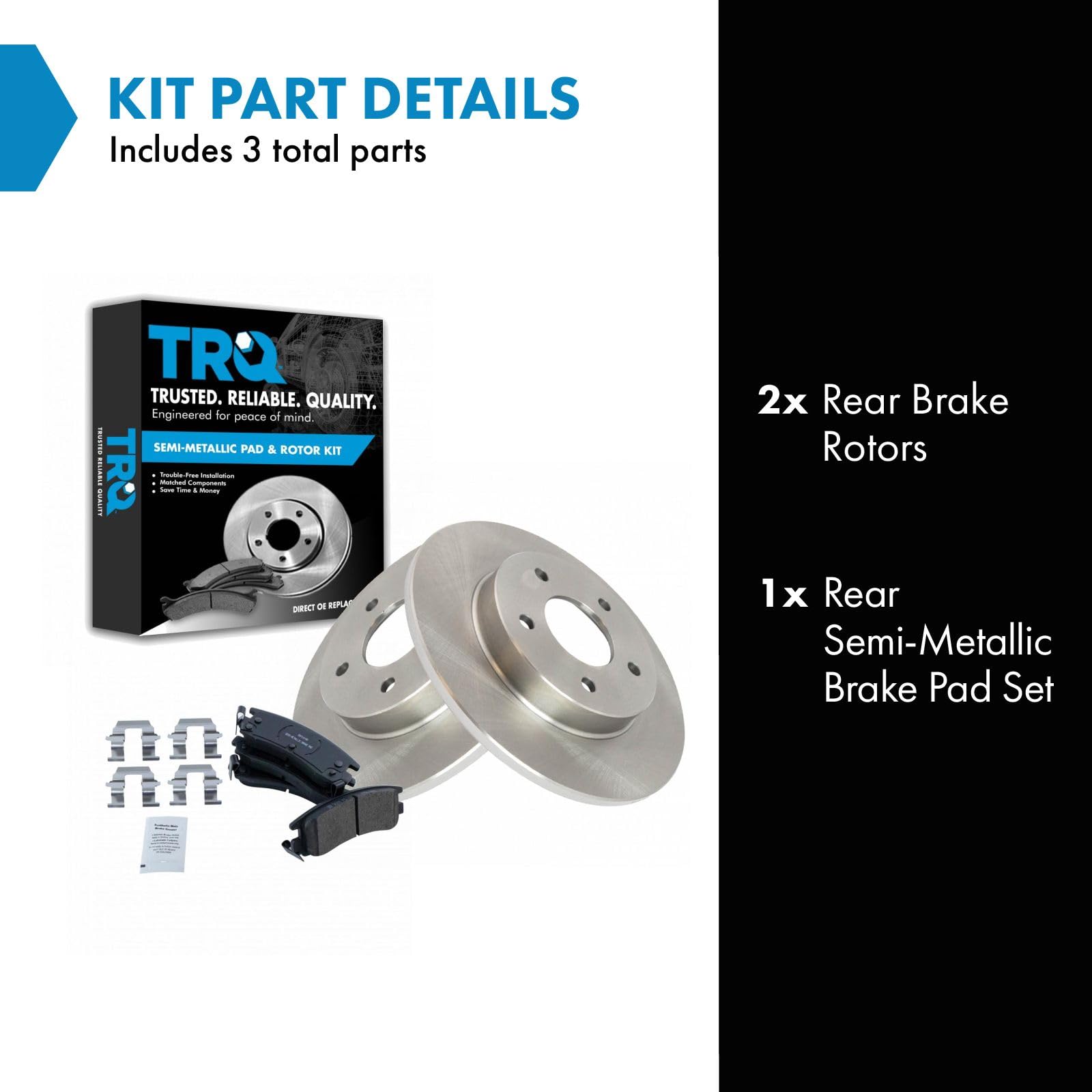 Trq Rear Brake Pad & Rotor Kit Semi-Metallic Compatible With 93 Allante 95-03 Aurora 94-99 Deville 97-02 Eldorado Lesabre 97-05