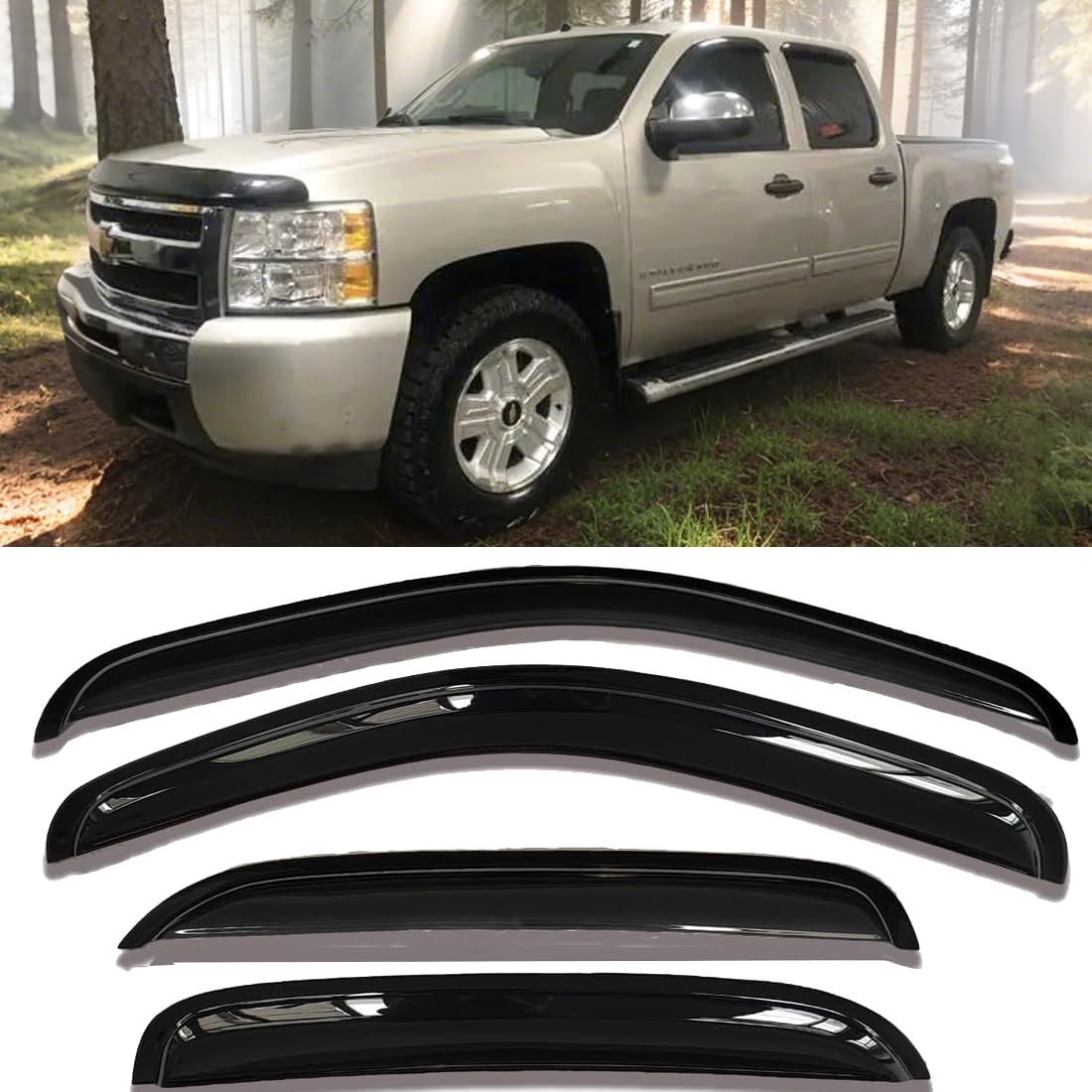 Window Visor Sun Shade Vent Deflector Rain Guard Compatible With 07-13 Silverado & Sierra 1500, 07-14 Silverado & Sierra 2500 Hd