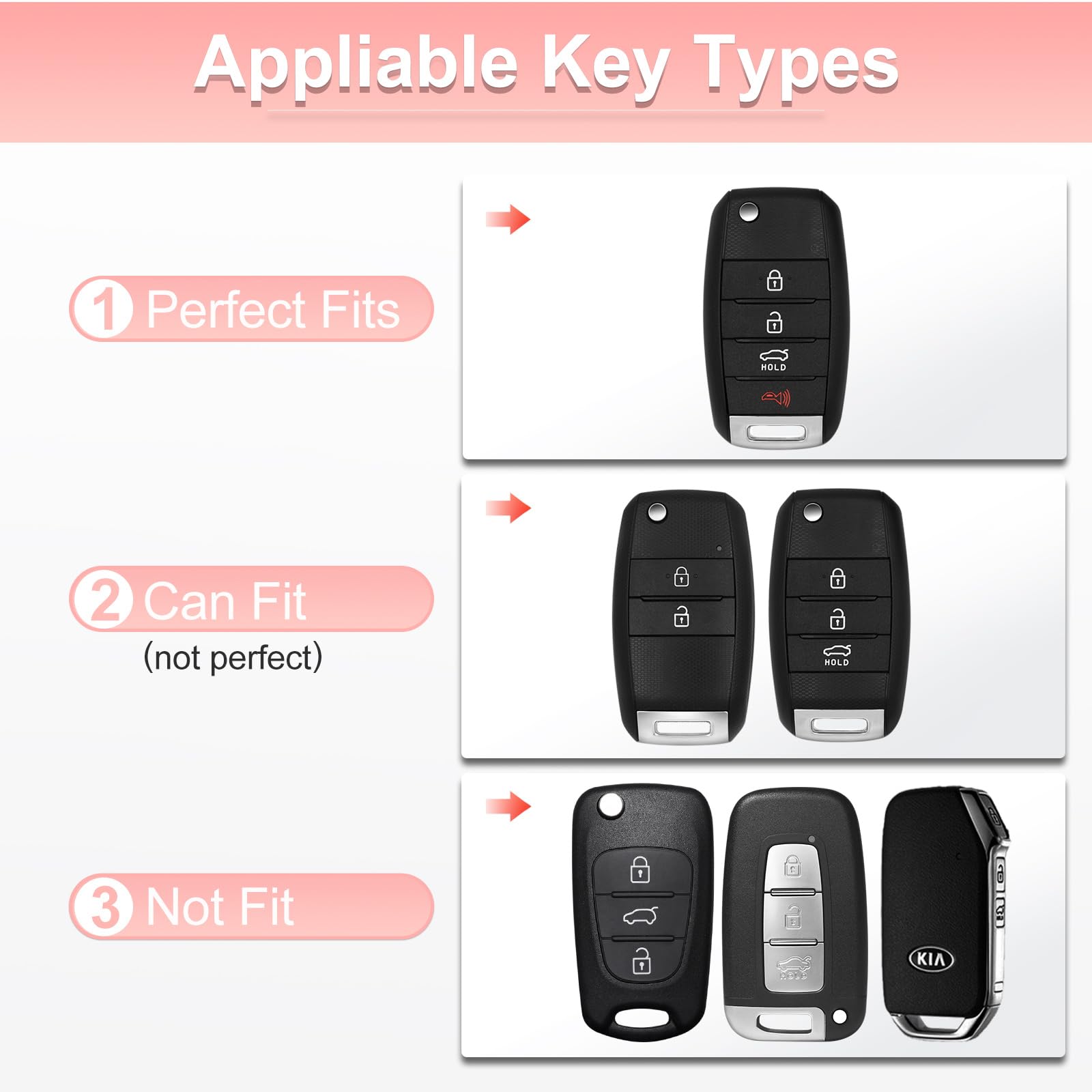 Pangpai Pink Key Fob Cover for Kia, Soft TPU Key Case Protection with Bling Keychain Fit for Kia Sedona Rio Optima Soul Sportage