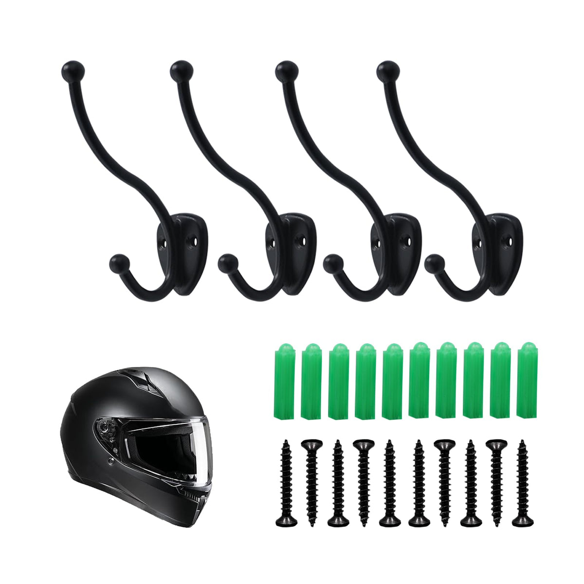 Instrip Motorcycle Helmet Holder - 4 Pack Sturdy Metal Backpack Bags Wall Mount Hanger Motorbike Jacket Display Helmet Rack Clot