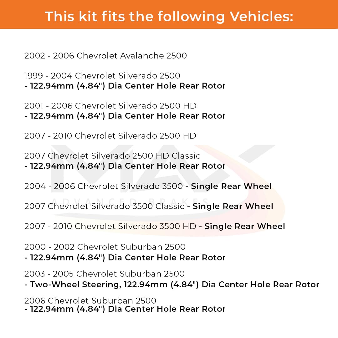 Max Advanced Brakes Front & Rear Brake Kit For 2002-2006 Chevy Silverado Avalanche 2500 Gmc Sierra 2500Hd 3500Hd 3500 Replacement Drilled Slotted Black Coated Disc Brake Rotors And Ceramic Brake Pads