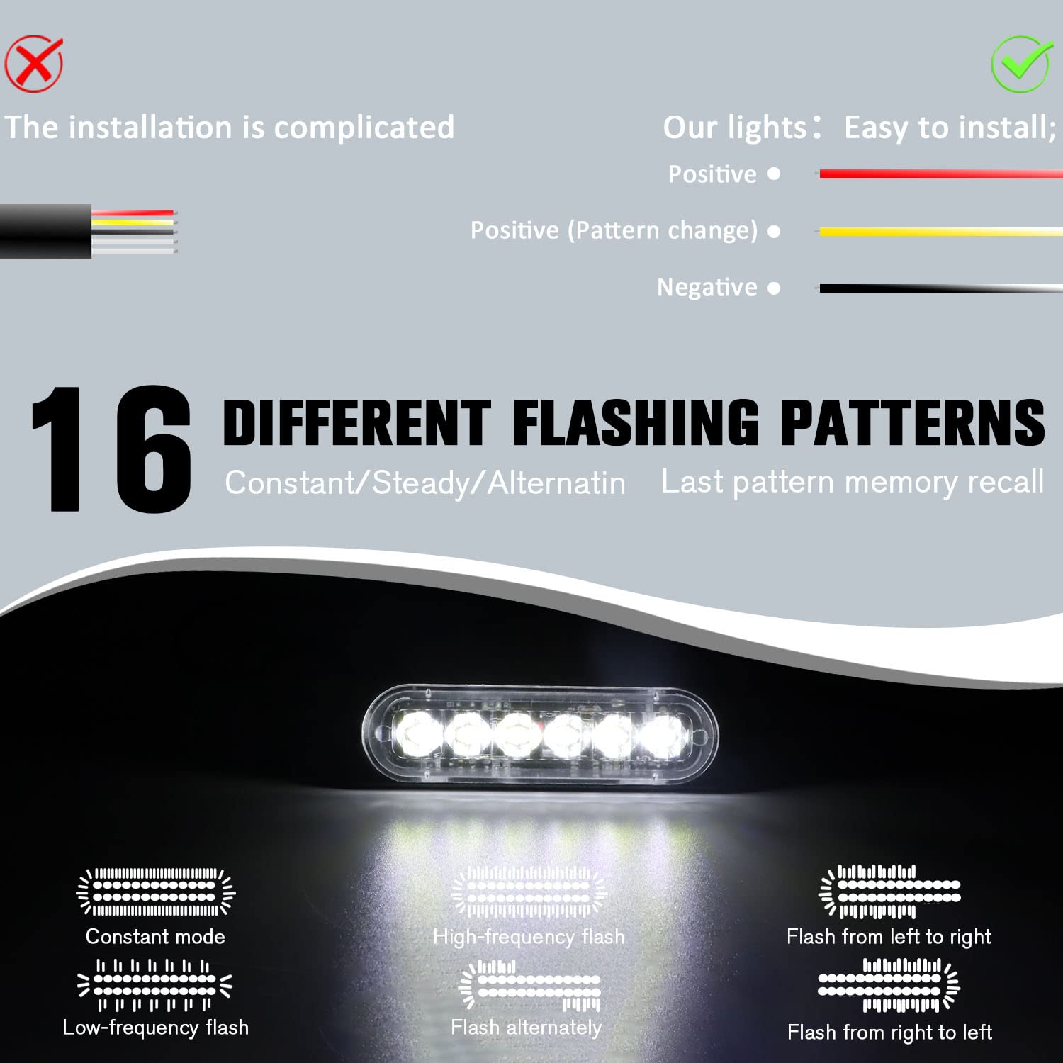 Dibms Led Emergency Strobe Lights Bar 8X White 6 Led Strobe Warning Emergency Flashing Light Caution Construction Hazard Light B