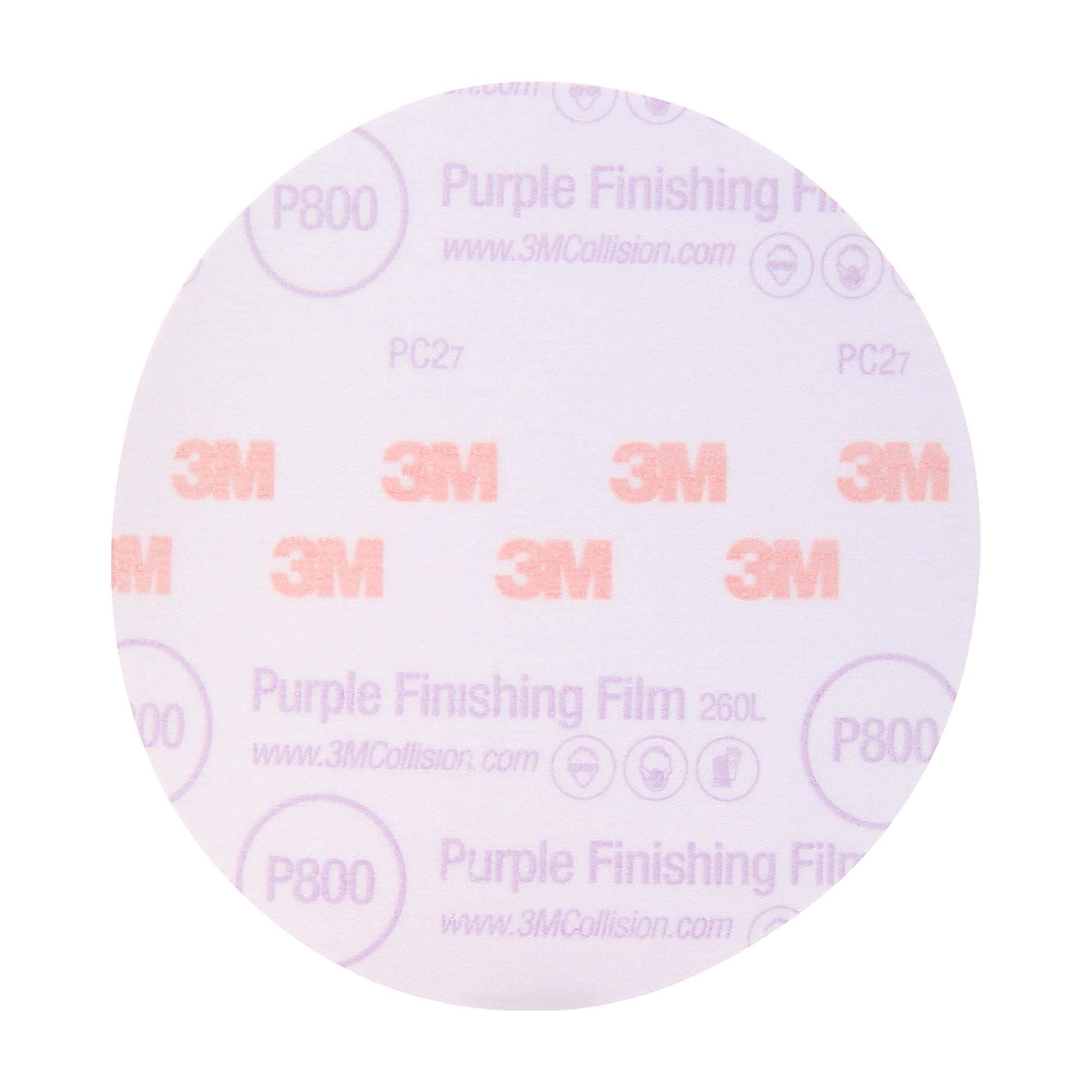 3M Hookit Purple Finishing Film Abrasive Disc 30670, 6 in, 800+ Grade, 50 Pack, Clear Coat Sanding, Paint Finishing, Defect Remo