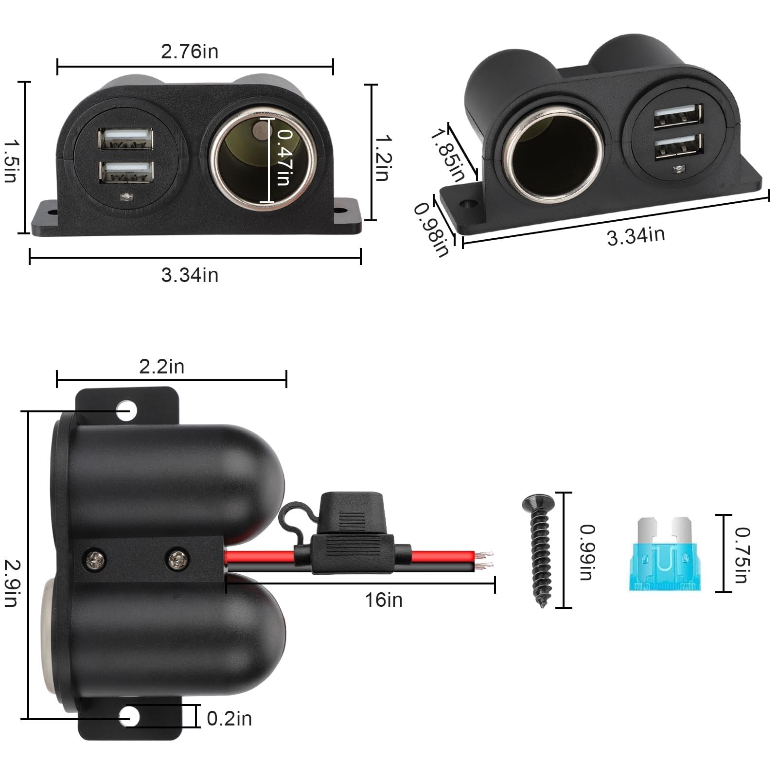 Gibbab Dual USB Cigarette Lighter Socket Splitter 12V 4.2A Waterproof Power Adapter for RV Marine Motorcycle Truck ATV UTV Van
