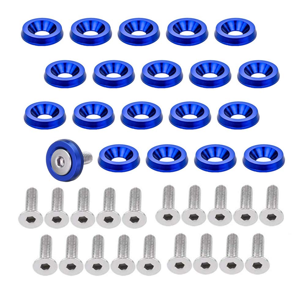 20Pcs Aluminum Fender Bumper Washers M6X20Mm Cnc Billet Bolt Engine Dress Up Kits (Blue)