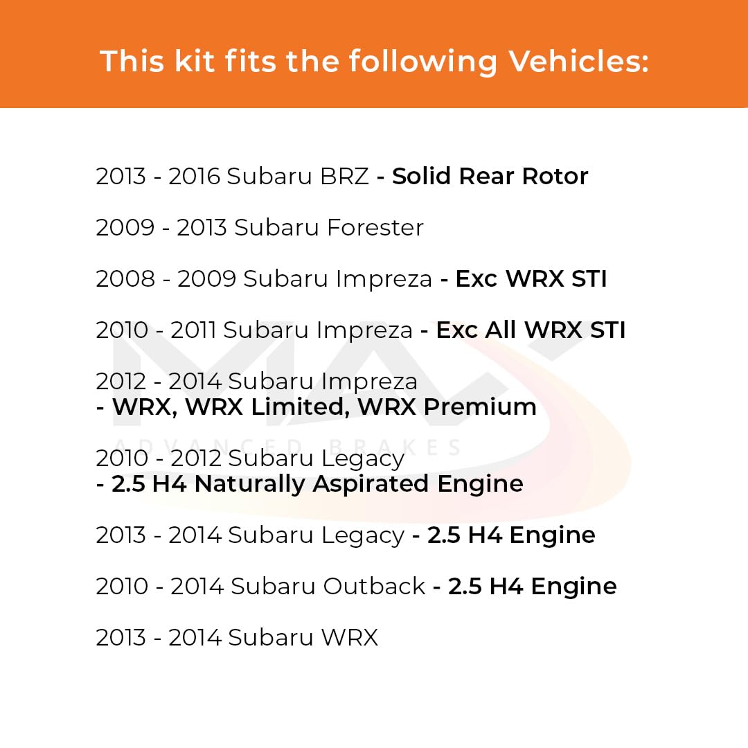 Max Advanced Brakes Rear Brake Kit Compatible With 2008-2011 2012 2013 2014 Subaru Impreza Forester Outback Legacy Brz Replaceme