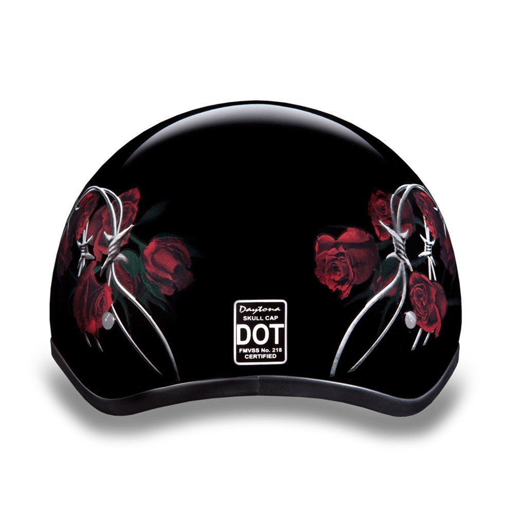 Daytona Helmets Motorcycle Half Helmet Skull Cap- Barbed Roses 100% Dot Approved