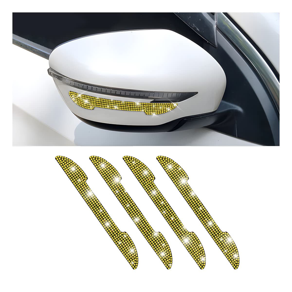 4Pcs Bling Car Rear View Mirror Anti-Scratch Stickers Protector, Rhinestone Auto Door Handle Edge Guards, Crystal Anti-Collision