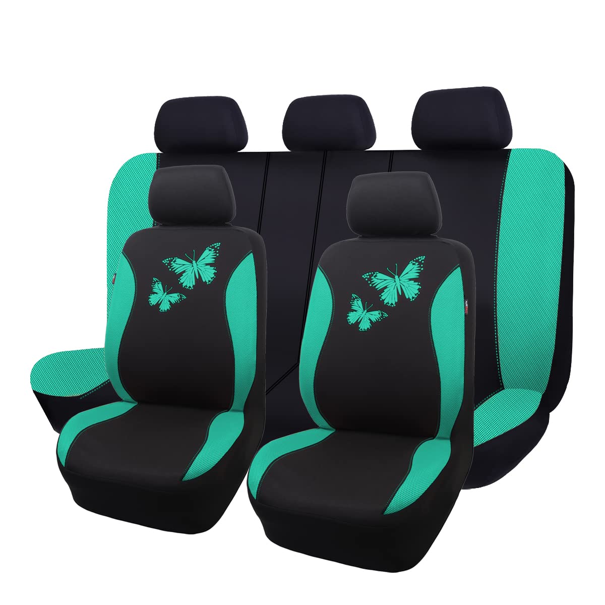 Flying Banner Butterfly Car Seat Covers Ful Set Fashion Universal Lady Woman Female Rear Bench Split Colorized (Full Set, Mint G