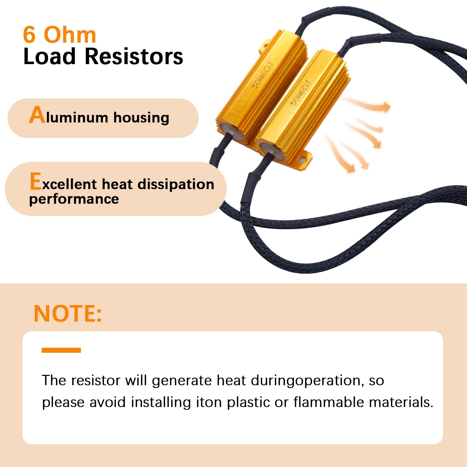 mankk 2Pcs 3157 3057 4157 LED Resistor Kit, 50W 6 Ohm Turn Signal Bulb Relay Harness Resistor Adapter Fix Flashing Error Code Wa