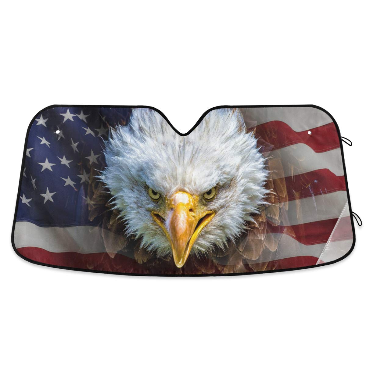 Yyzzh Bald Eagle American Flag Car Windshield Sun Shade Block Uv Rays Sun Visor Protector Accordion Folding Sunshade Keep Vehicl