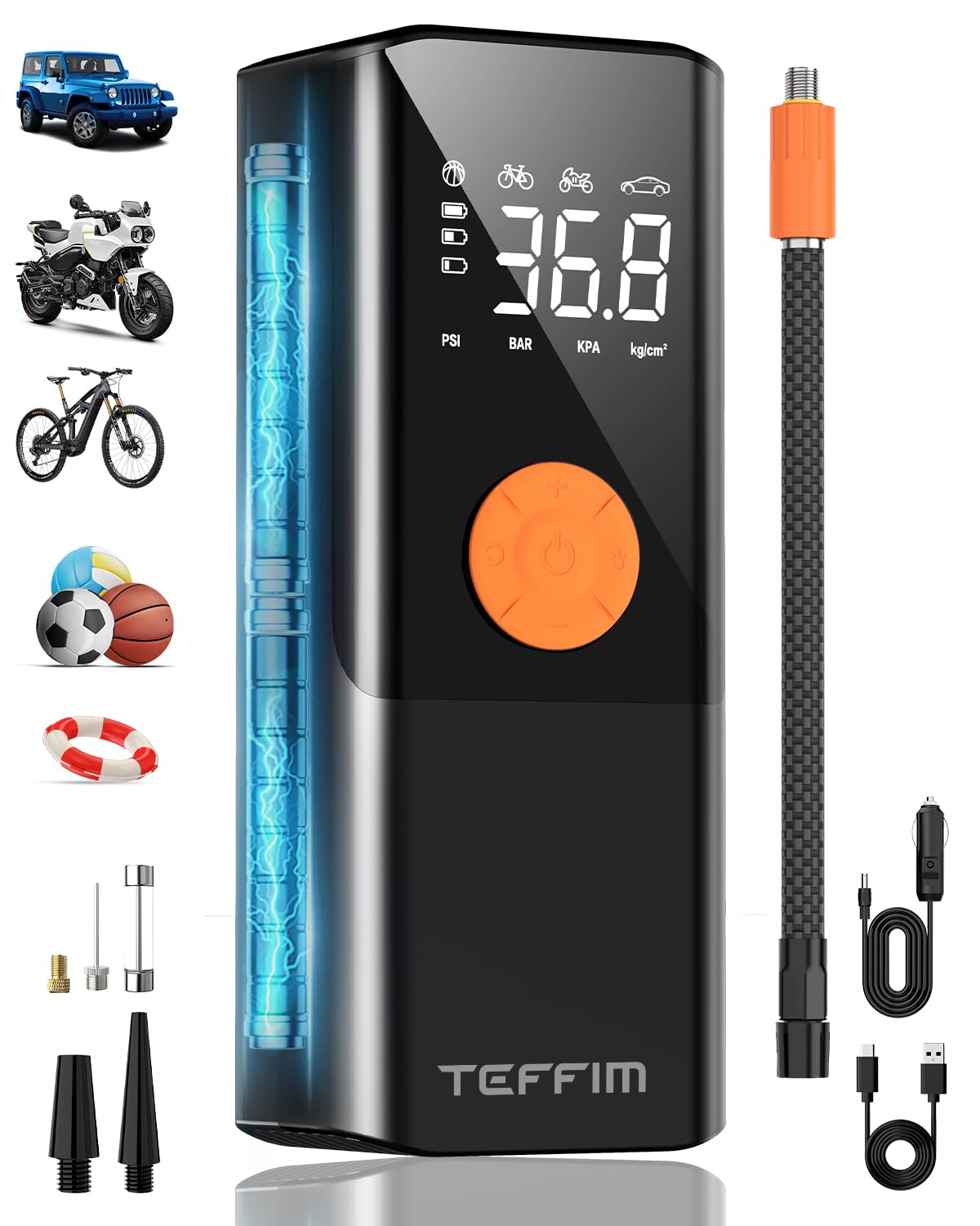 Tire Inflator Portable Air Compressor - 150Psi & 20000Mah Battery, 12V Mini Air Pump For Car Tires, 6X Tire Pump With Pressure G