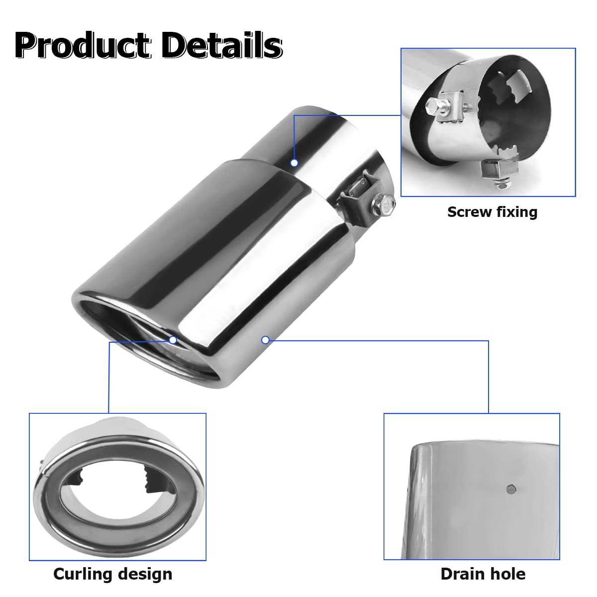 Stainless Steel Car Exhaust Tip, 2.5" To 3.3" Universal Car Exhaust Pipe Modification Tail Throat Tail Pipe, Steel Exhaust Tips Chrome-Plated Finish Tailpipe (Silver/A Style)