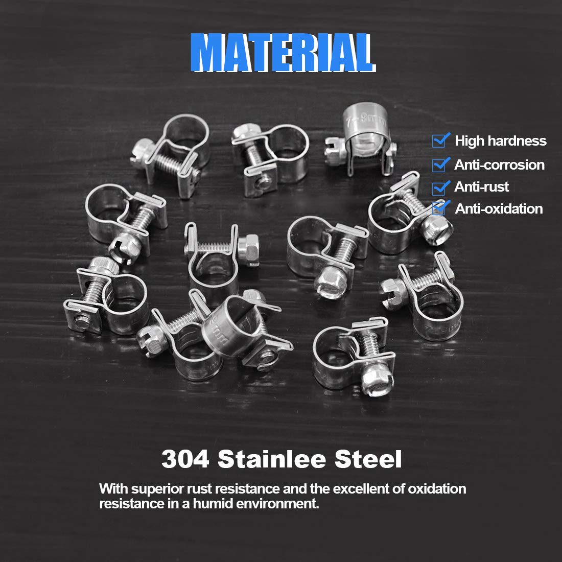 Glarks 12Pack 7-9Mm Stainless Steel Mini Fuel Injection Hose Clamps Adjustable Pipe Hose Clip Tube Clamps Set (9/32''-11/32'' Di