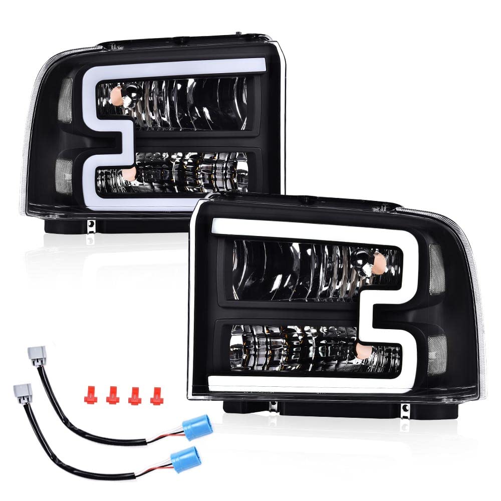 Pit66 Led Drl Headlight Compatible With Ford F250 F350 F450 F550 Super Duty 2005-2007/Compatible With Excursion 2005 6C3Z13008Db