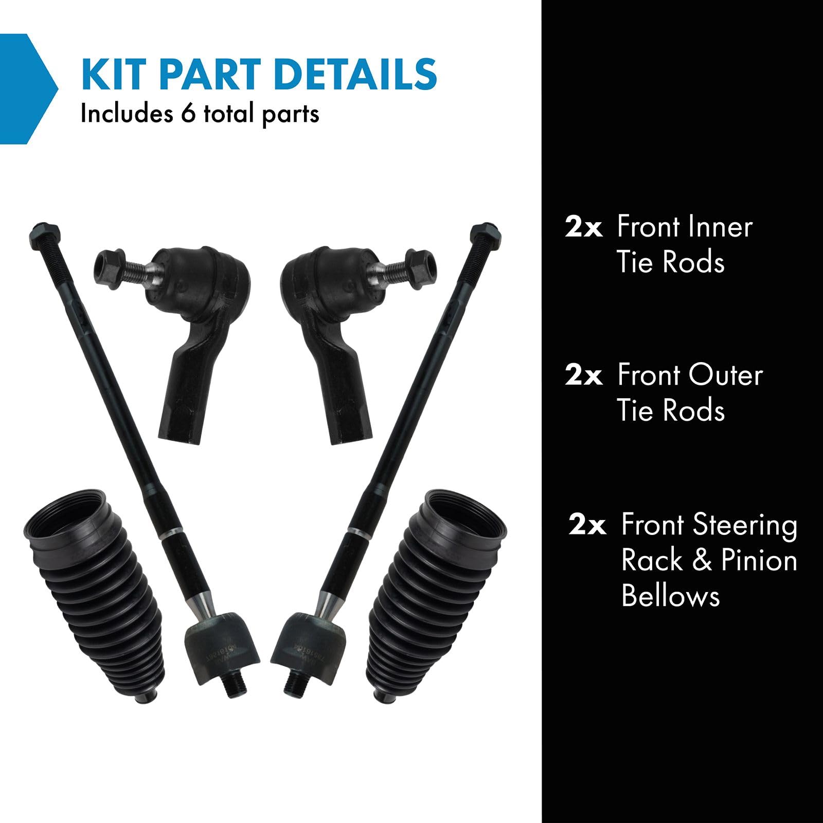 Trq Front Steering Kit Steering Rack & Pinion Bellow Tie Rod Compatible With 2011-2017 Mitsubishi Lancer Mi4520100