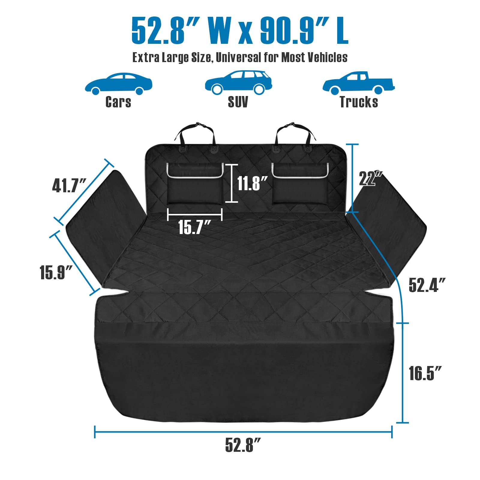 Funnipets Cargo Liner For Suv, Water Resistant Dog Cargo Cover With Bumper Flap And Side Walls Protector, Non-Slip Backing, Quilted Pet Seat Cover, Large Size Universal Fit, Black