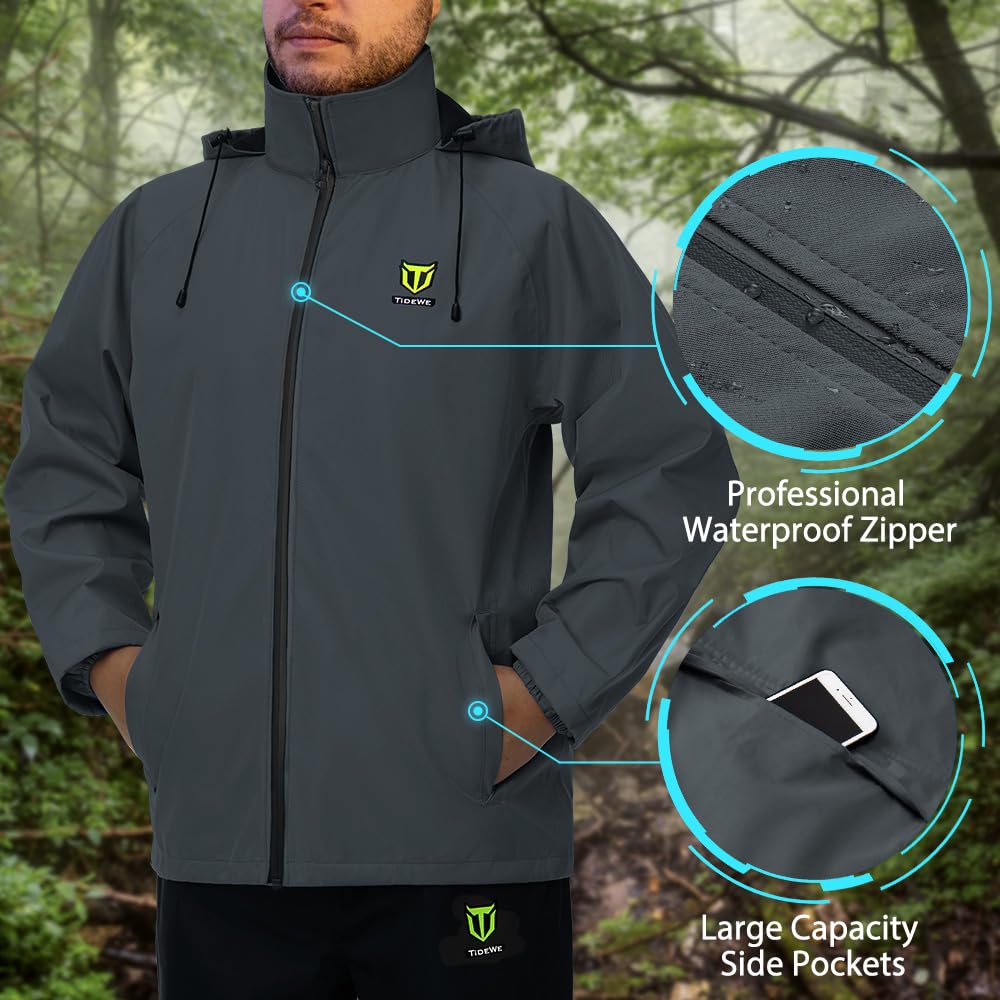 TIDEWE Rain Suit - Waterproof Breathable Lightweight Rainwear, Size S, Gray, Model RS002-GY-S-NEW