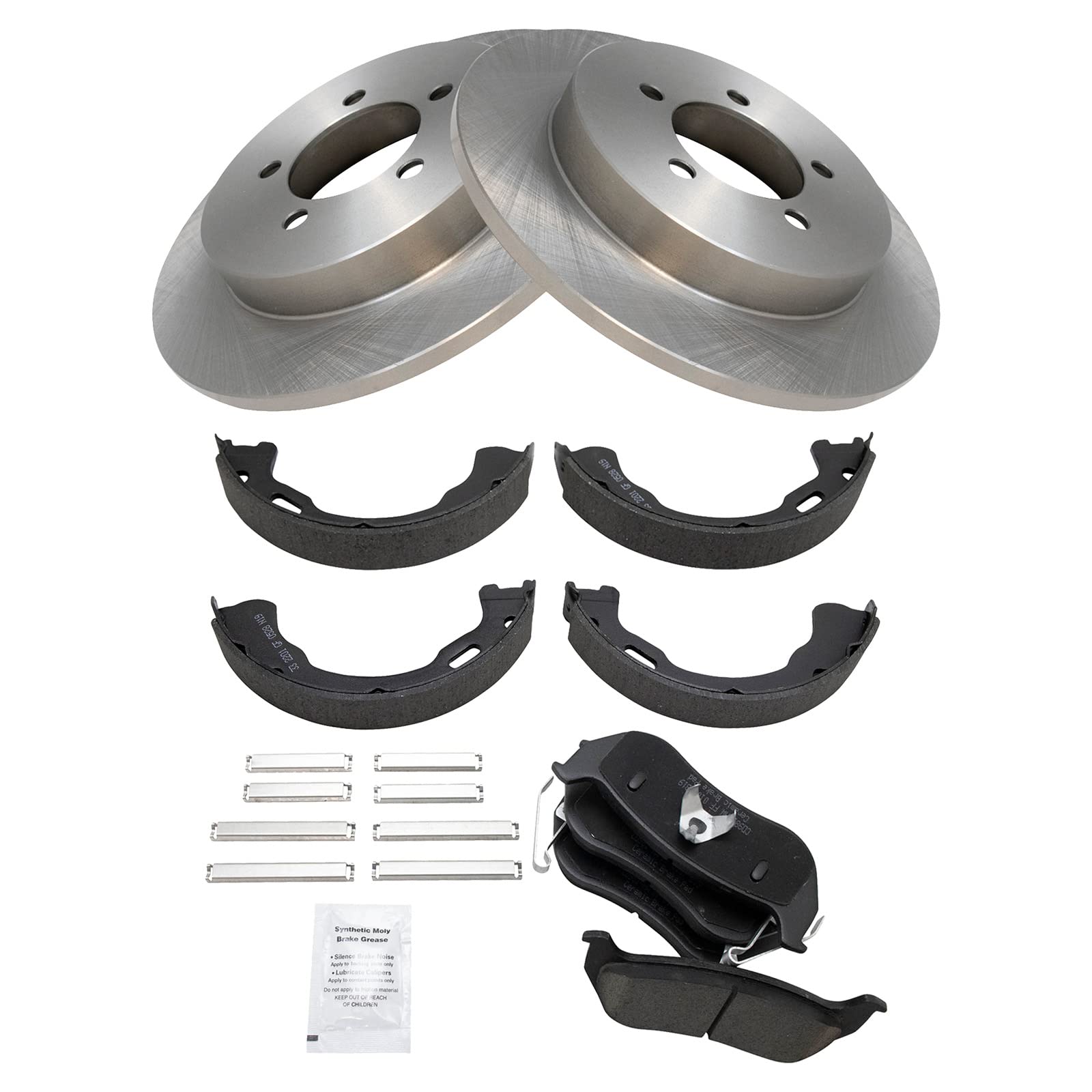 Trq Rear Brake Pad & Rotor Kit Brake Pads Brake Rotor Parking Brake Shoe Set Ceramic Compatible With 2006-2010 Ford Explorer 200