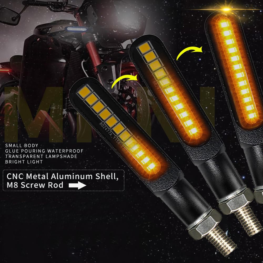 Blyilyb Waterproof Motorcycle Blinkers Indicator Turn Signal Amber Flowing Sequential Universal Lamp (Pack Of 2)