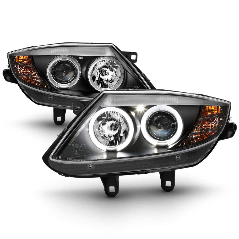 Acanii - For [Halogen Model] 2003-2008 Bmw Led Halo Black Housing Projector Headlight Headlamps, Driver & Passenger Side