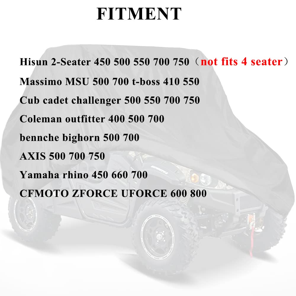 Chikia 420D Heavy Duty 2-3 Seater Utv Cover For Hisun Axis Massimo 400 450 500 550 700 750 Tboss,Coleman,Cfmoto,Yamaha Bms Ranch Pony Stallion 500 600 Waterproof Windproof Dustproof With Storage Bag