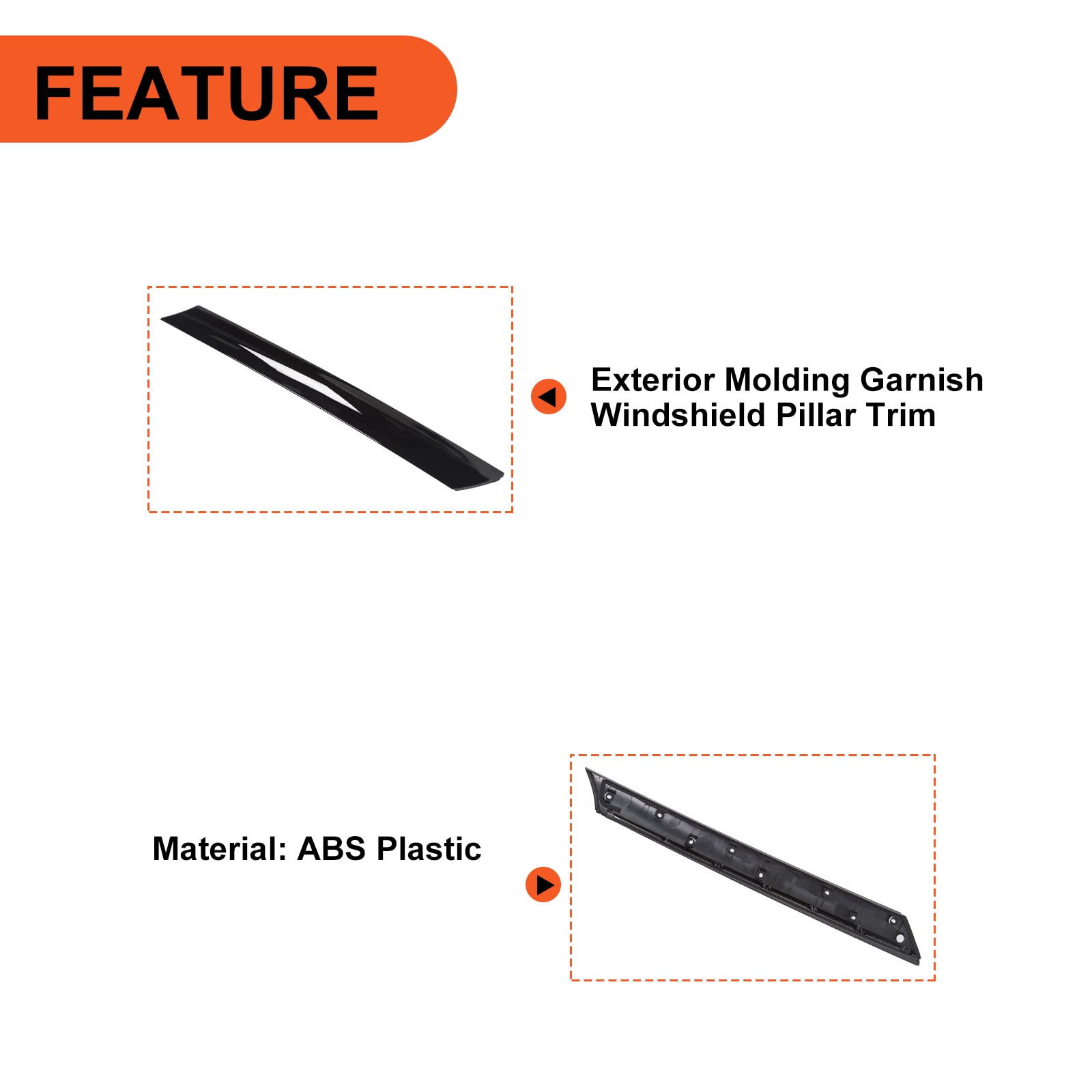 Ecotric Windshield A-Pillar Trim Panel Compatible With 2010-2013 Kia Soul Replacement For 861802K500 Exterior Molding Windshield