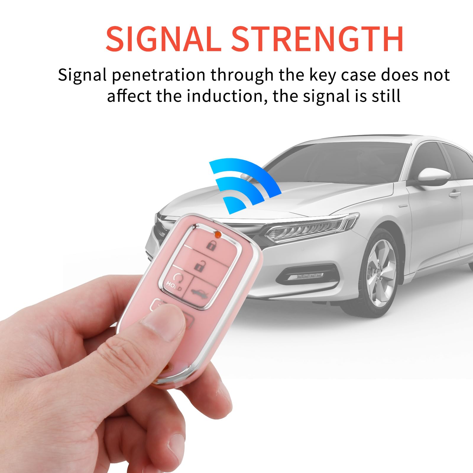 Pangpai Pink Key Fob Cover for Honda, Soft TPU Key Case Protection with Bling Keychain Fit for Honda Accord Civic CRV Pilot Odys