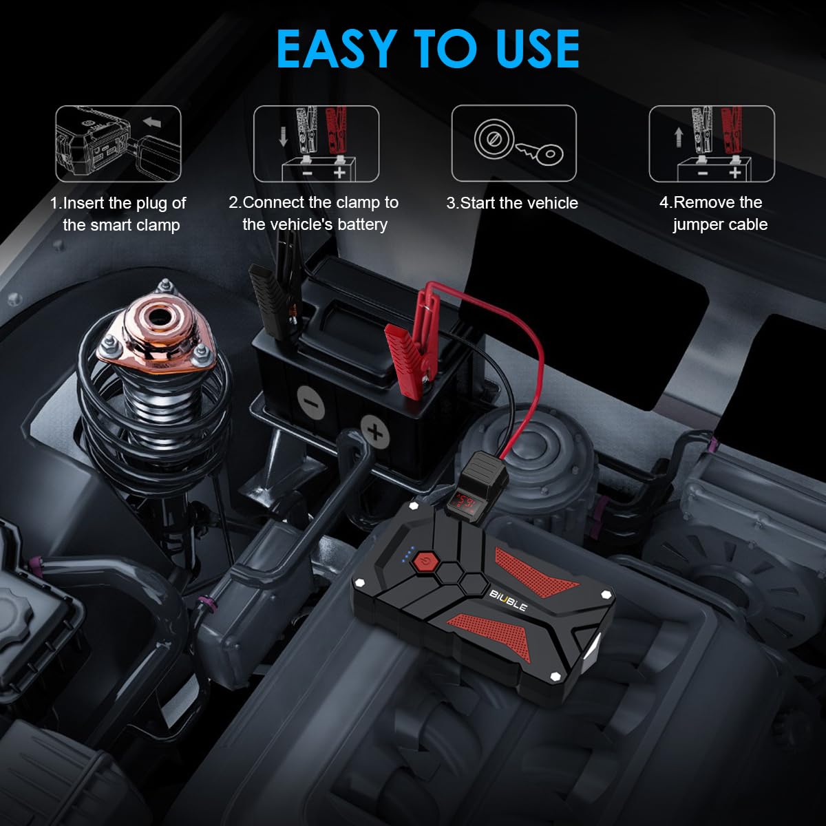 Biuble Jump Starter 12V Car Jump Starter 5000A Peak 21800Mah Auto Battery Booster Pack With Usb Quick Charge 3.0,Lithium Jump Bo