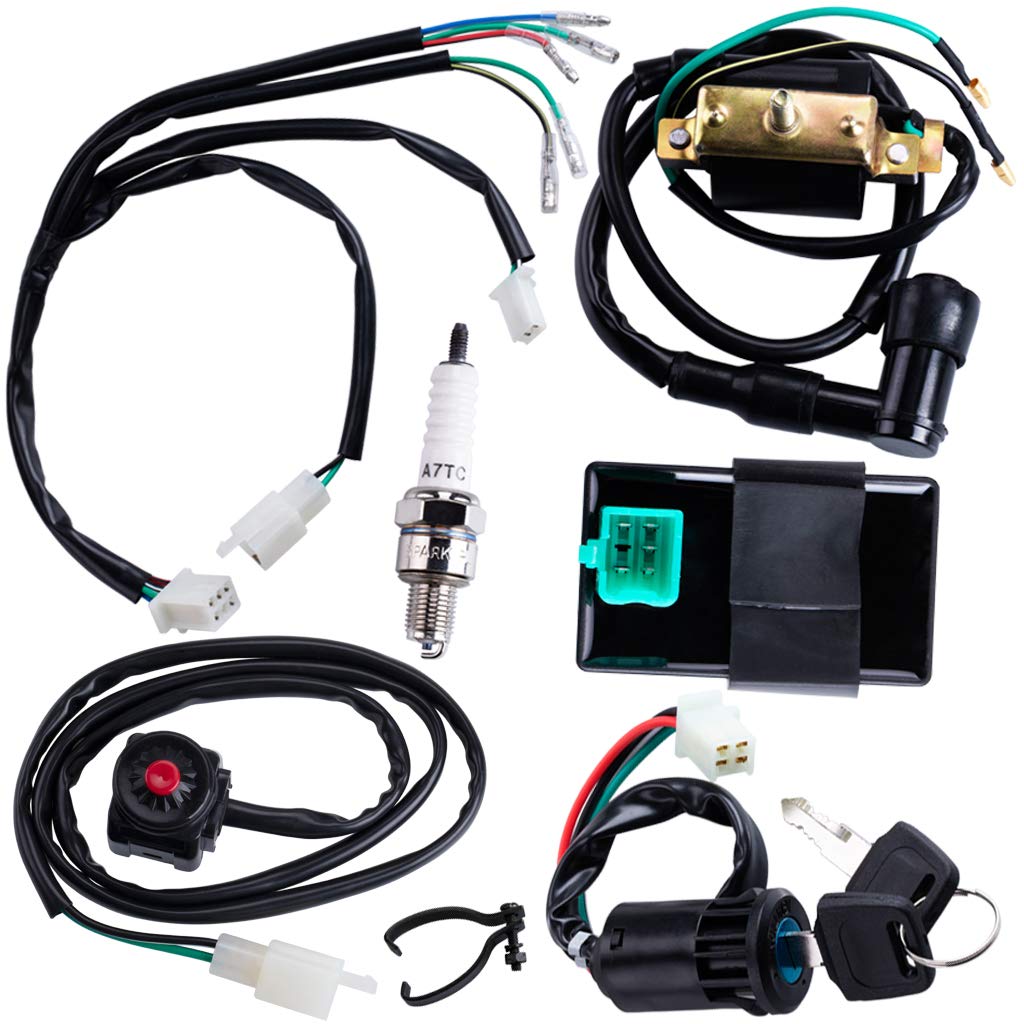 Cncmotok Wiring Loom Harness Kill Switch Ignition Coil Cdi Box Spark Plug Rebuild Kit For Kick Start Dirt Pit Bike Atv 50Cc 70Cc 90Cc 110Cc-160Cc Buggy Go Kart Wire Harness