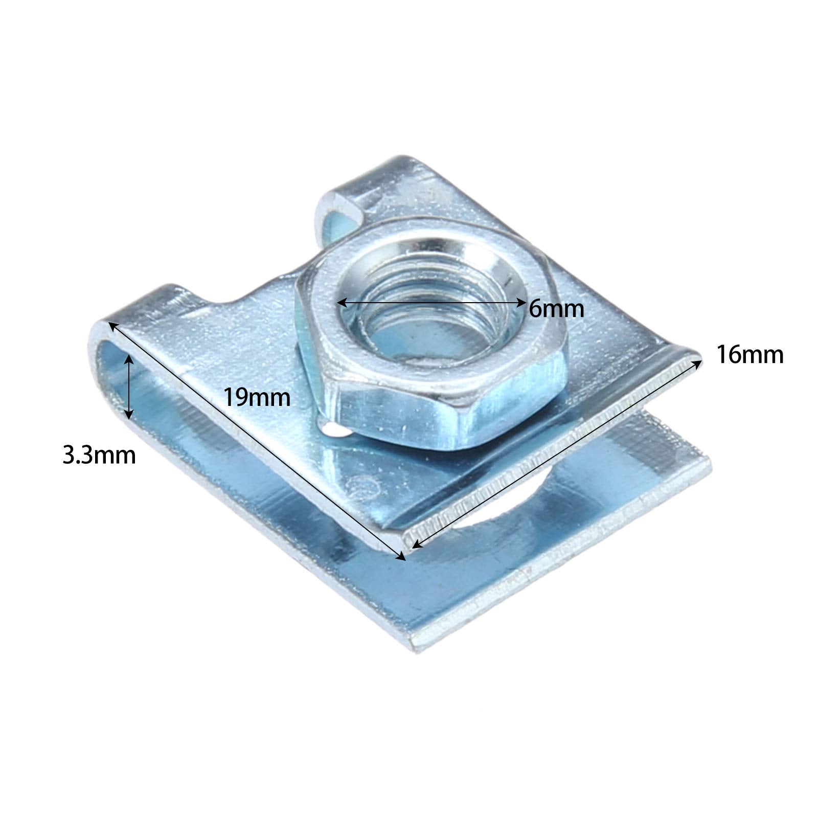 Mtsooning 20Pcs Automotive U-Type Clips, M6 Metal U Nut Retainer, License Plate Screw Base Nut Mounting Clip Rivets For Engine Fender Bumper Guard Plate