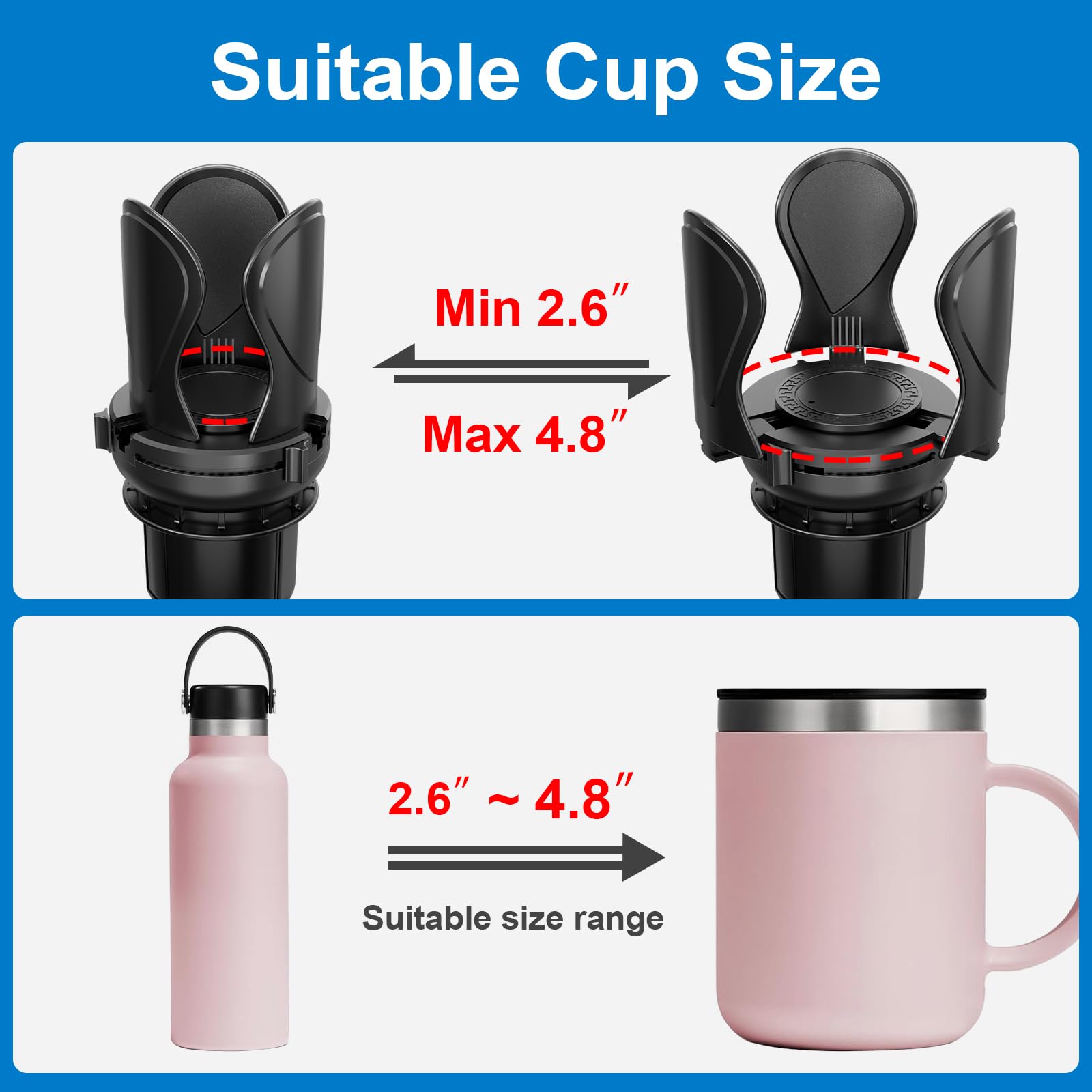 Car Cup Holder Expander Adapter, Cup Holder Extender With Adjustable Arm And Base,Universal Compatible With Yeti Ramblers14-46Oz