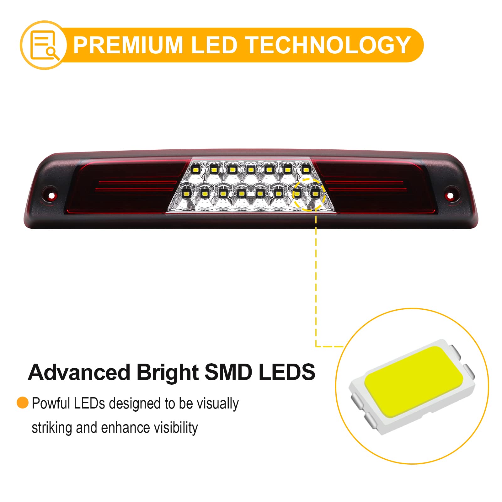 R&F Auto Led High Mount Stop Light Replacement For Ram 1500/2500 / 3500 (1994-2001) Pickup Truck Roof Cargo Lights 3Rd Brake Lam