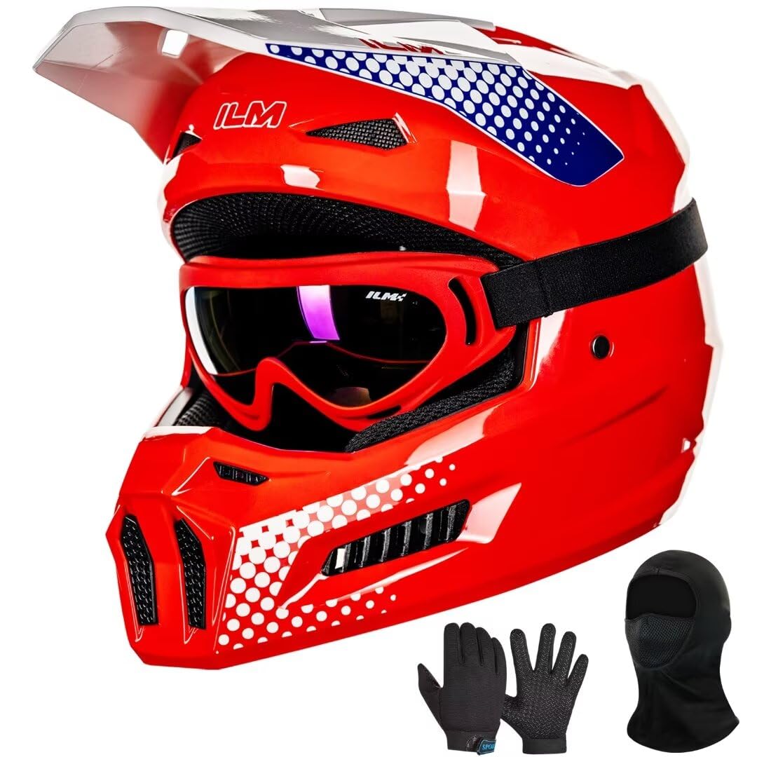 ILM Youth Dirt Bike Helmets Kids ATV Helmet Motorcross BMX Off Road Motorbike with Goggles Gloves Mask DOT Model MT601Y (Popart 