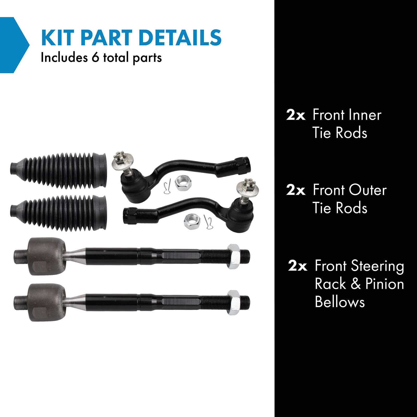 Trq Front Steering Kit Steering Rack & Pinion Bellow Tie Rod Compatible With 2015-2017 Hyundai Sonata 2017-2019 Kia Optima