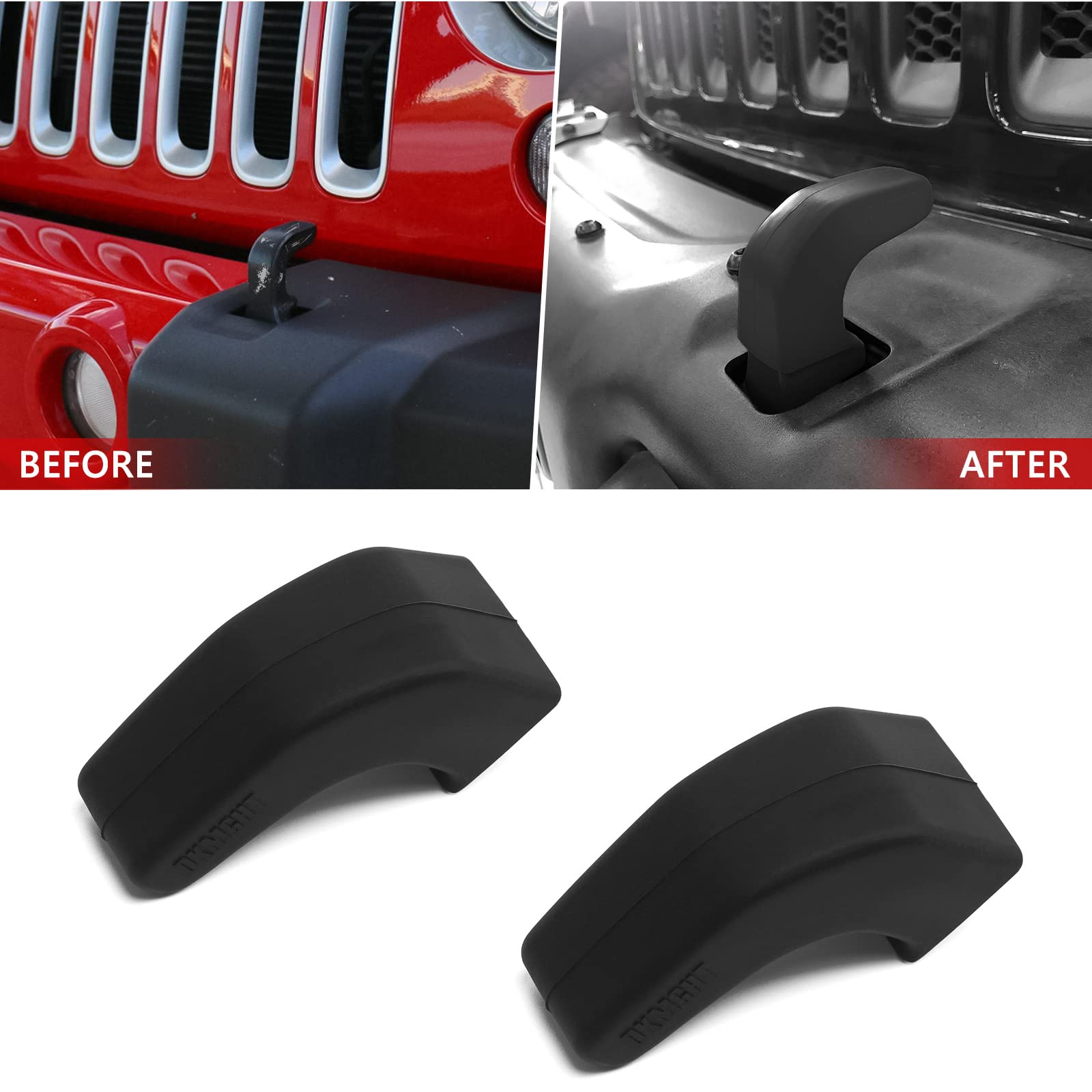 Dkmght Factory Bumper Tow Hook Covers 2Pack For Jeep Wrangler Jk Jl Gladiator Jt 2007-2022 Front Bumpers, Adds Cushioned Grip To Tow Strap Recovery (Black)
